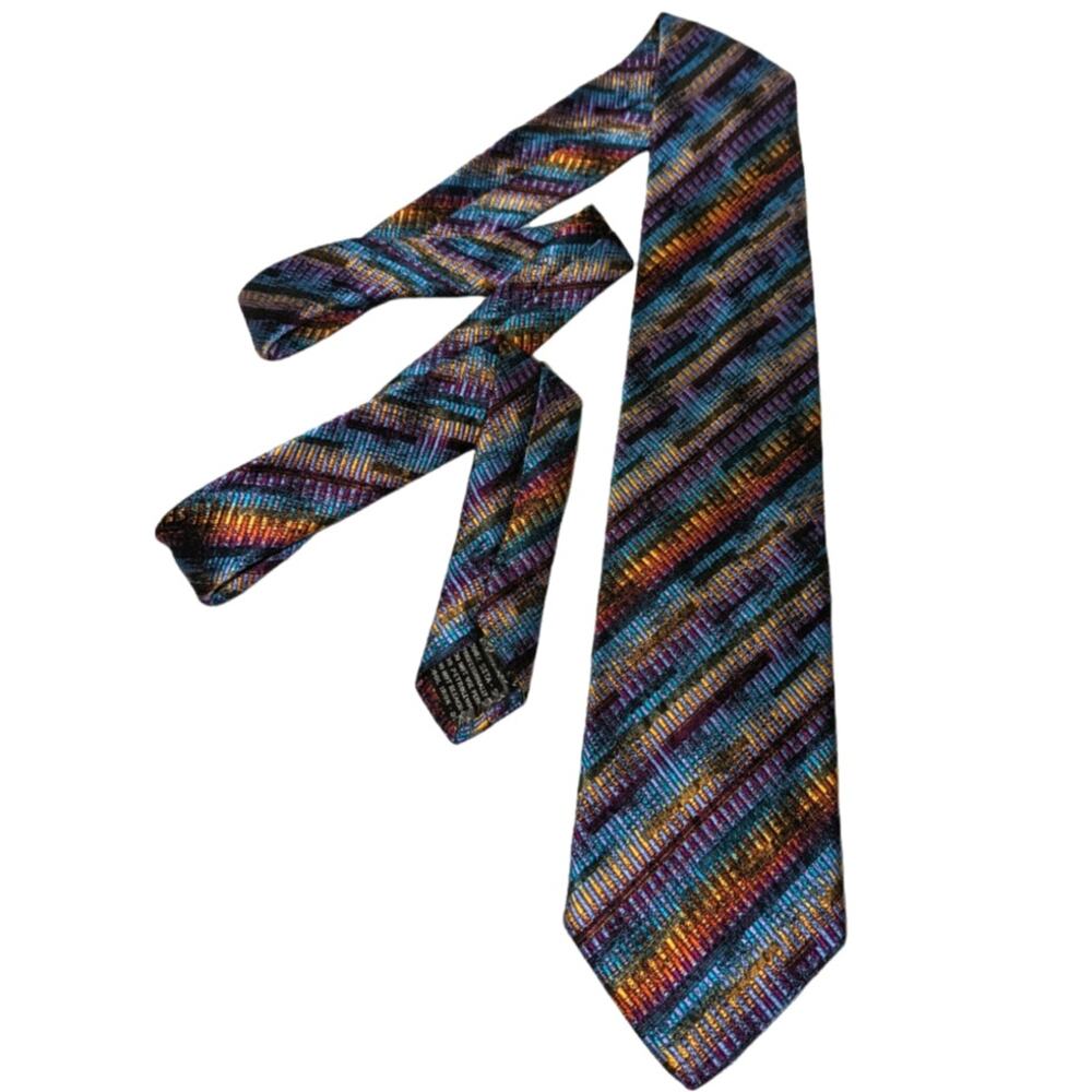 Vintage 80's Missoni Silk Neck Tie Made In Italy Signature Color Patterning